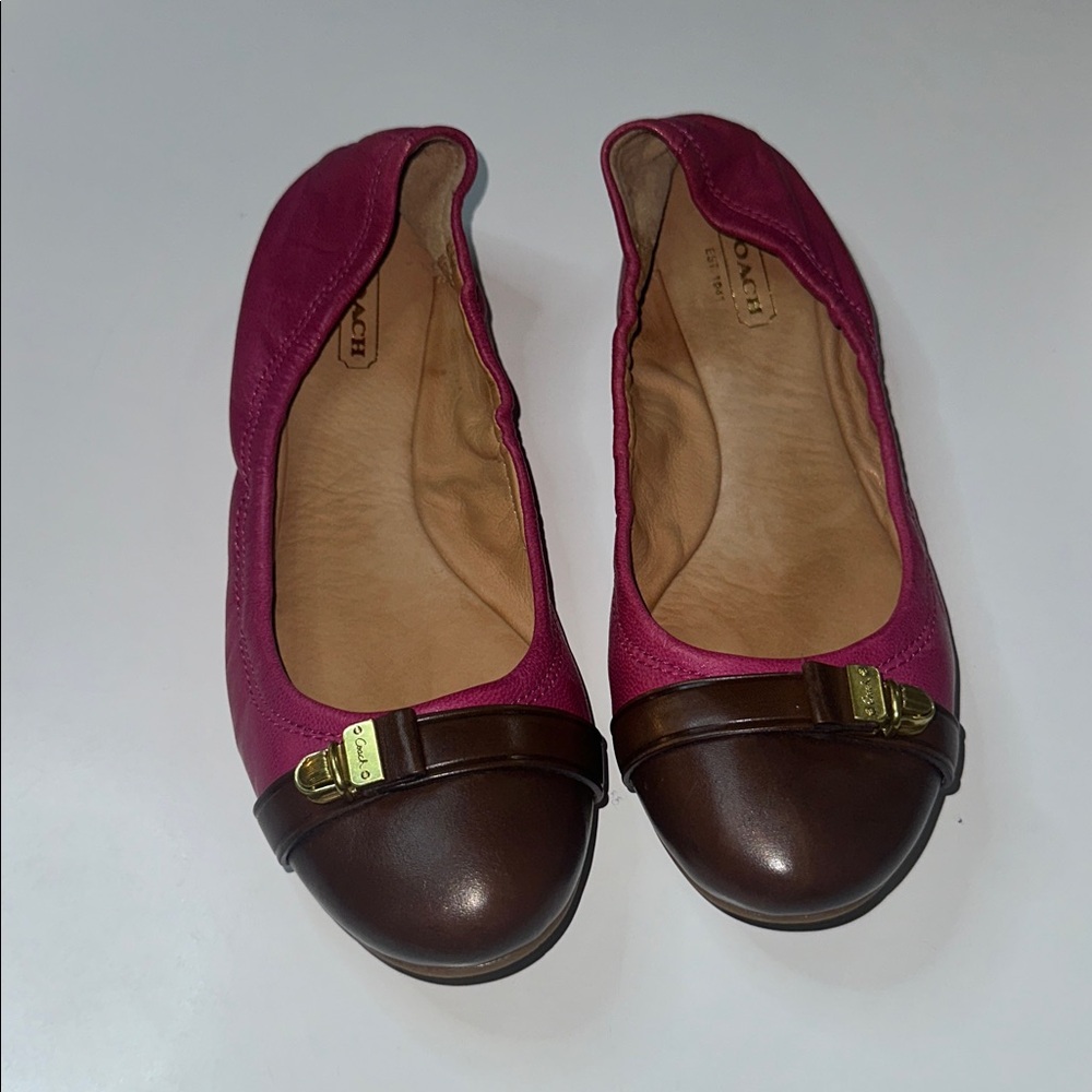 Delphine Coach ballet flats pink brown size 7.5